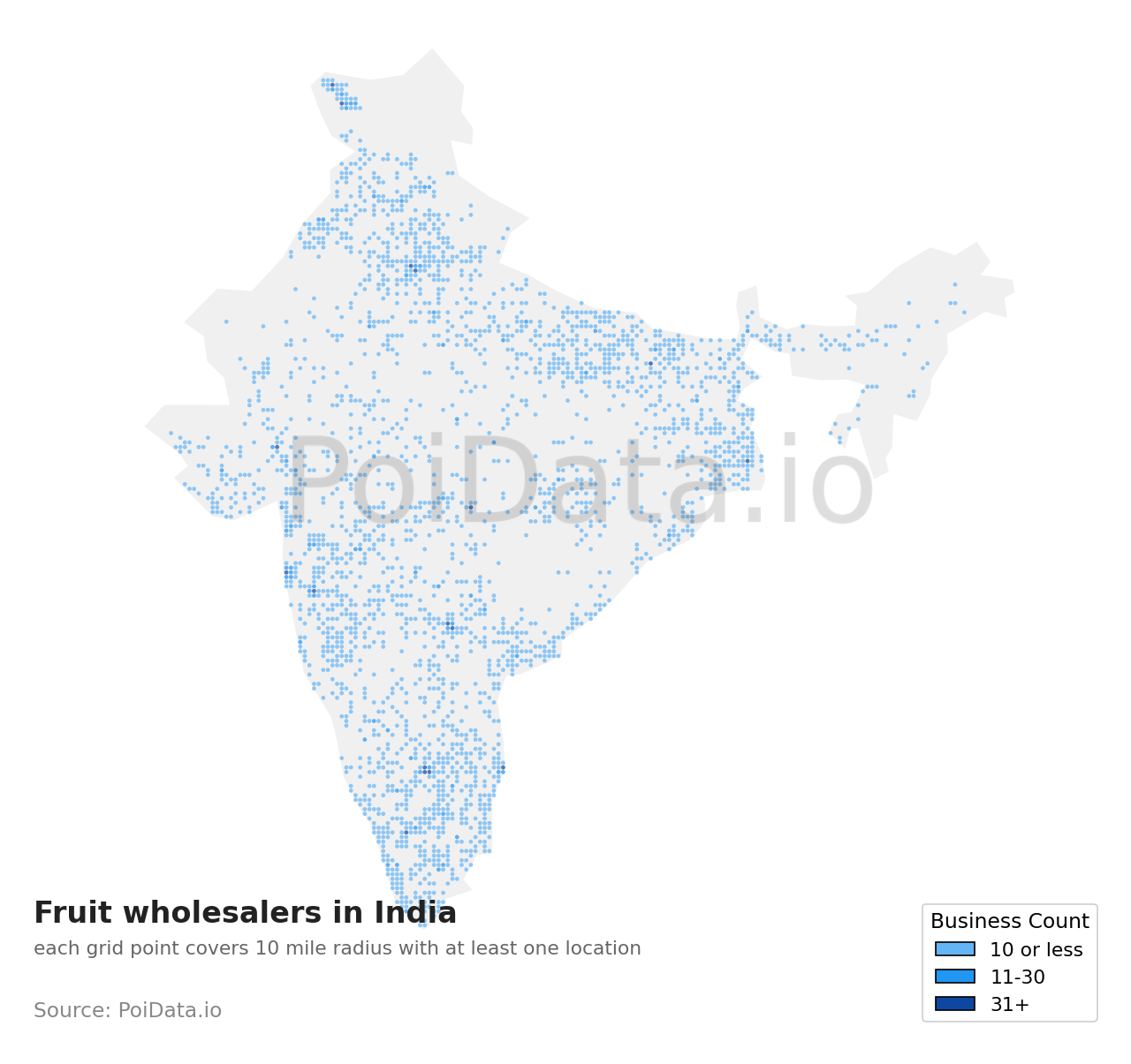 Fruit wholesaler density map for India