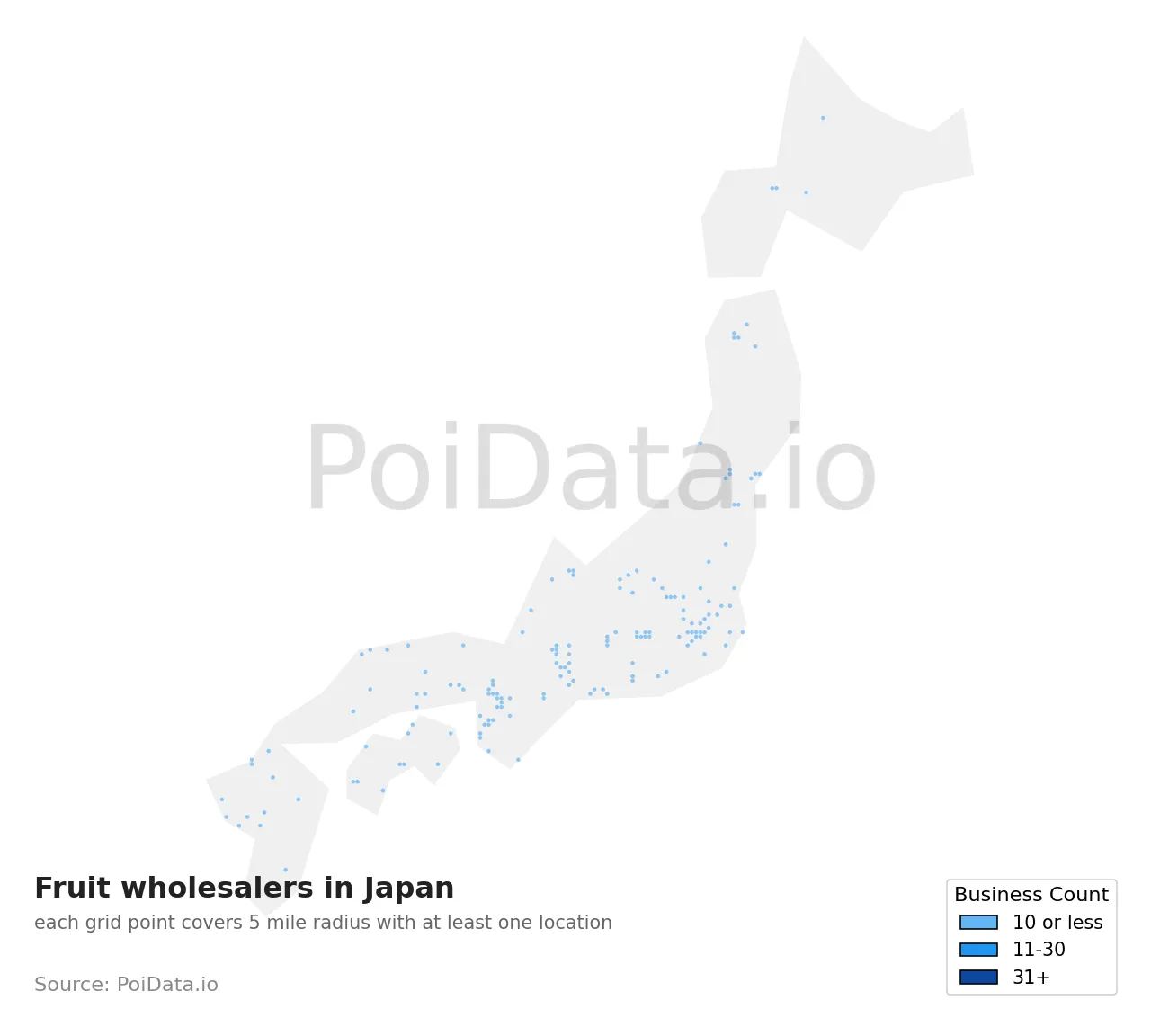 Fruit wholesaler density map for Japan