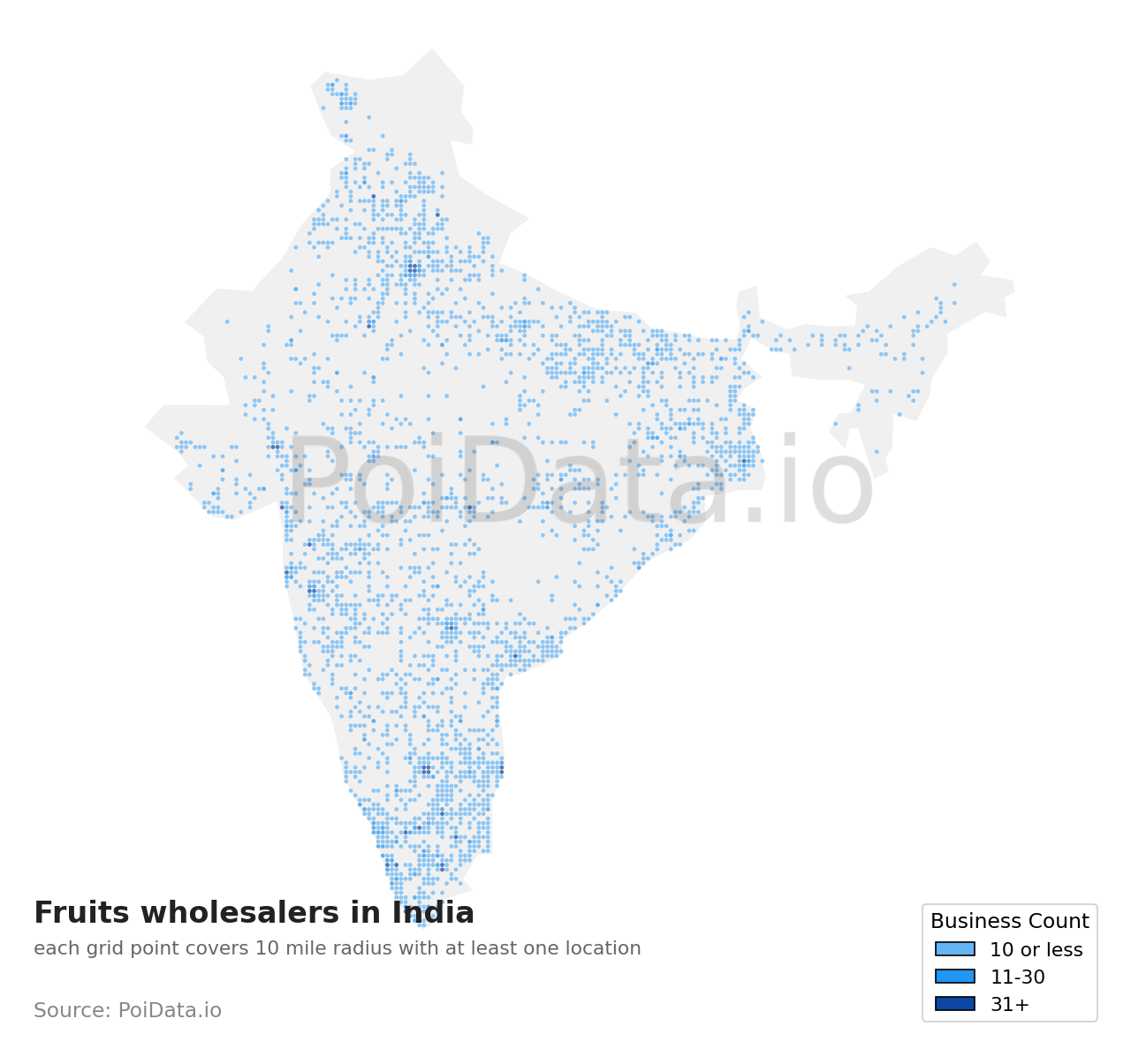 Fruits wholesaler density map for India