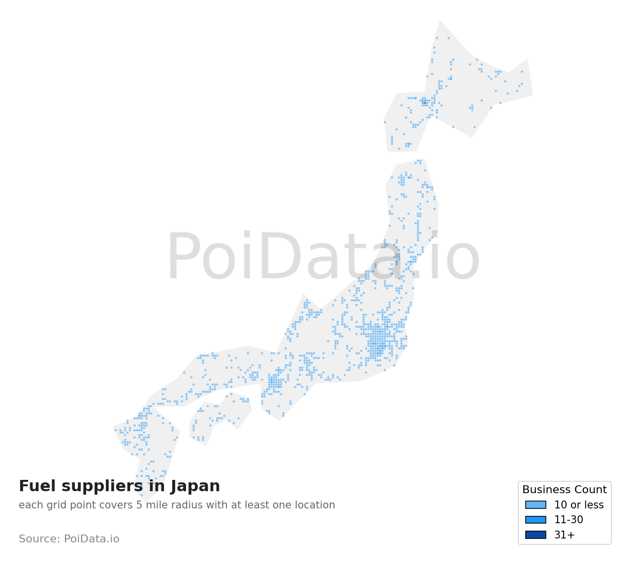 Fuel supplier density map for Tokyo, Japan