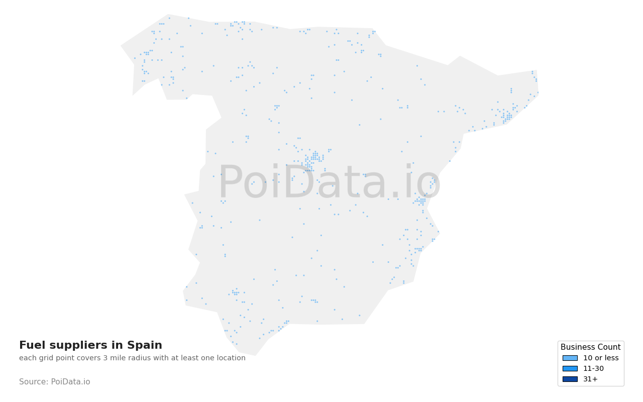 Fuel supplier density map for Spain