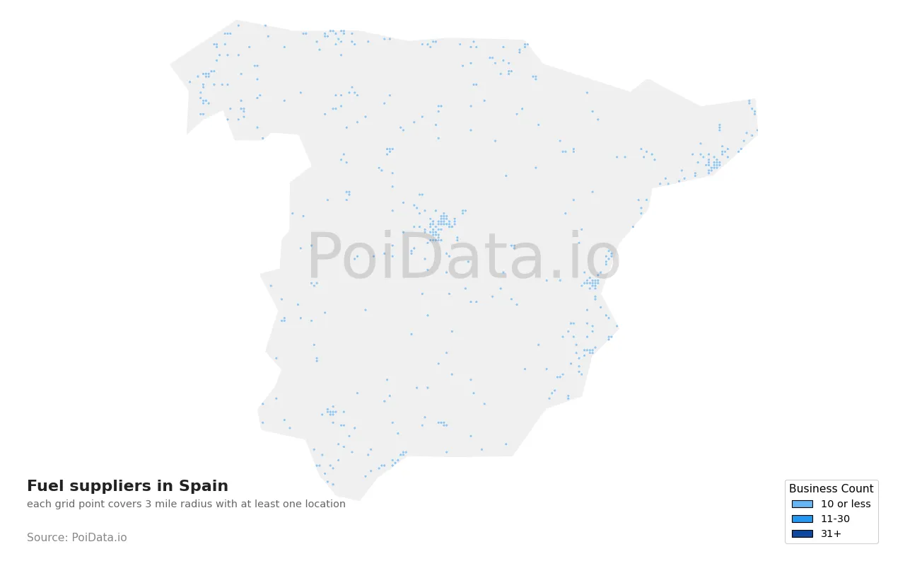 Fuel supplier density map for Spain