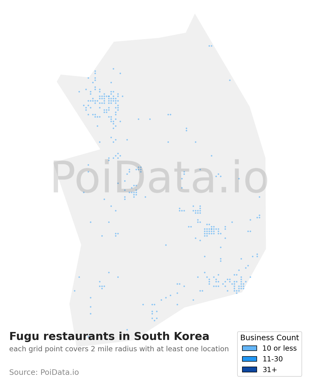 Fugu restaurant density map for South Korea