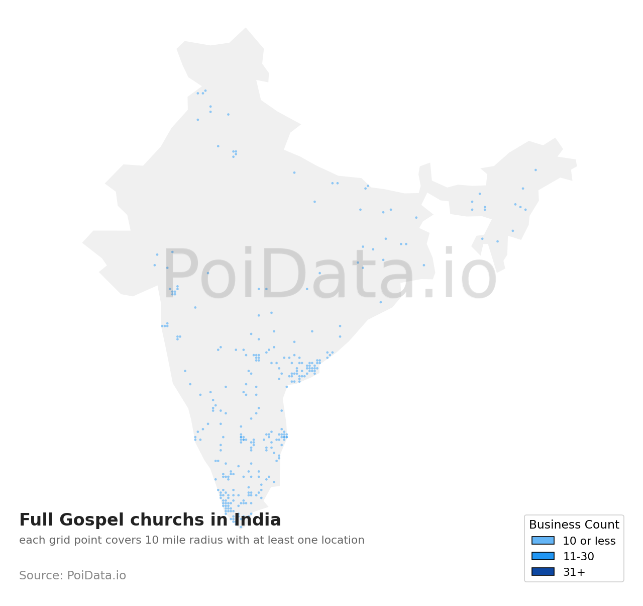 Full Gospel church density map for India