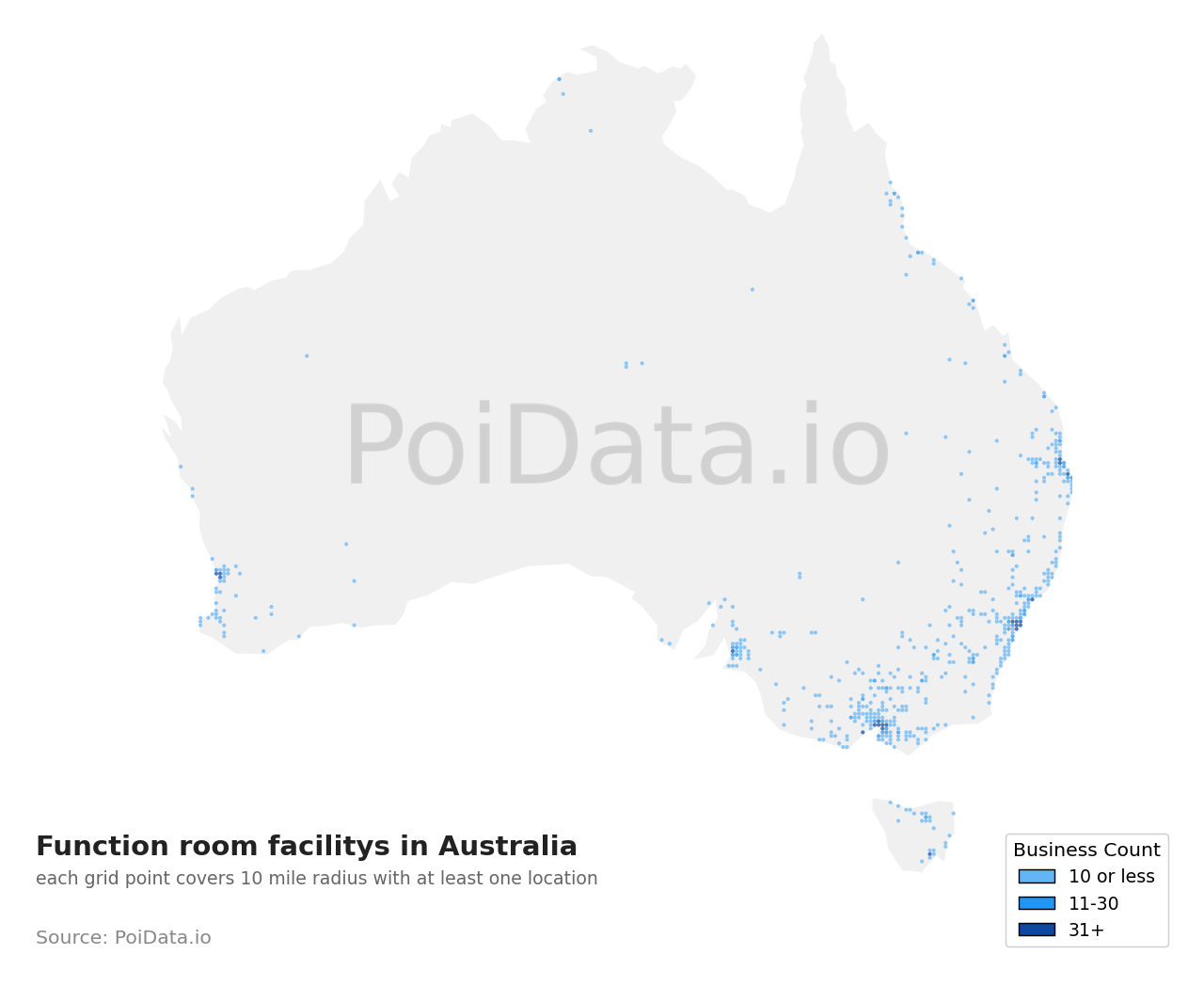 Function room facility density map for Australia