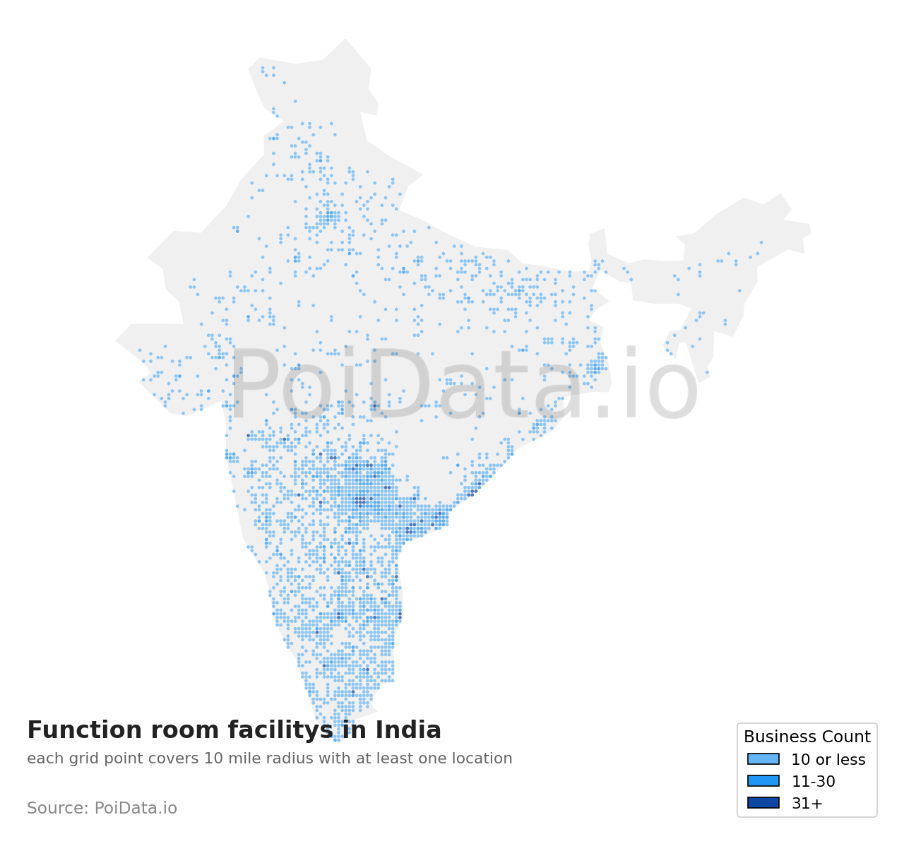 Function room facility density map for India