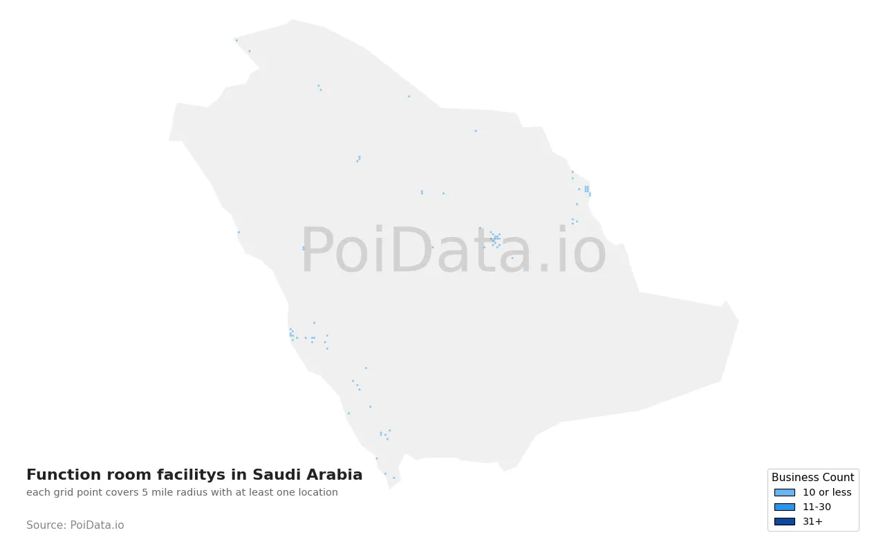 Function room facility density map for Saudi Arabia