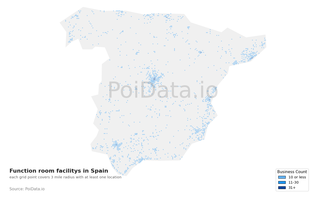 Function room facility density map for Spain