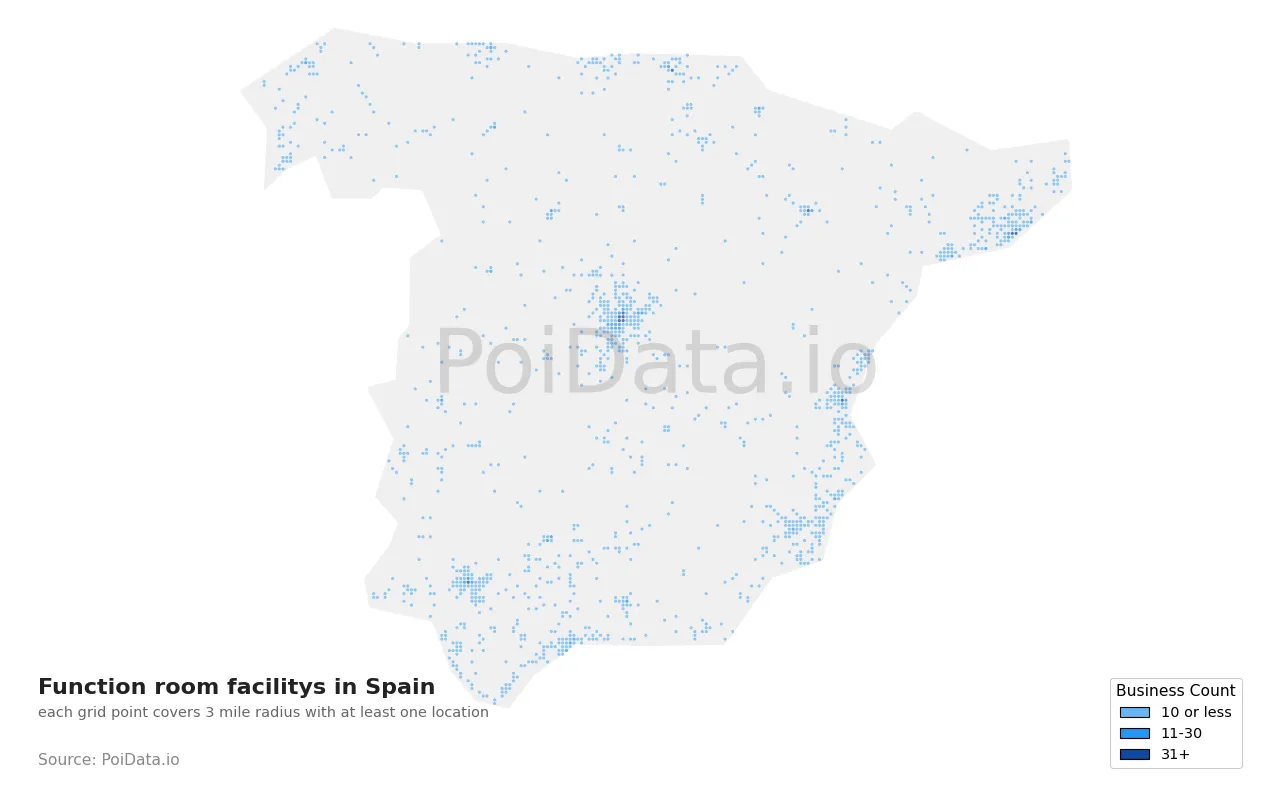 Function room facility density map for Spain