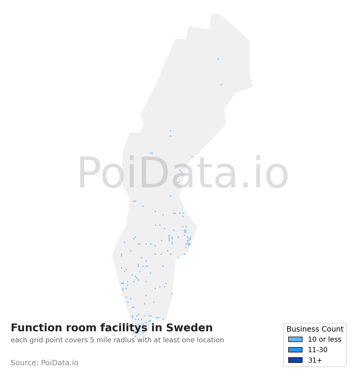 Function room facility density map for Sweden