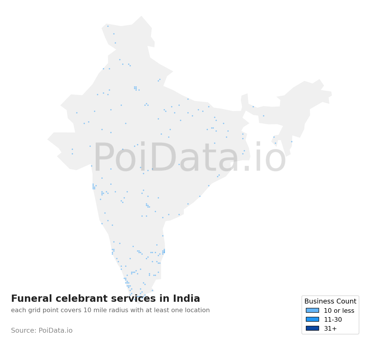 Funeral celebrant service density map for India