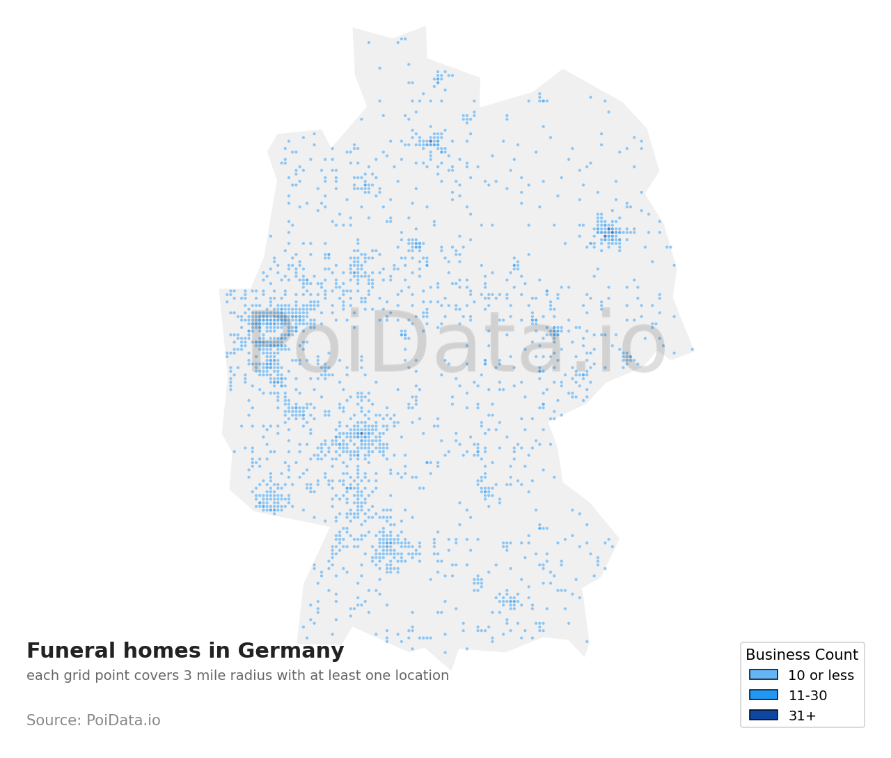 Funeral home density map for Germany