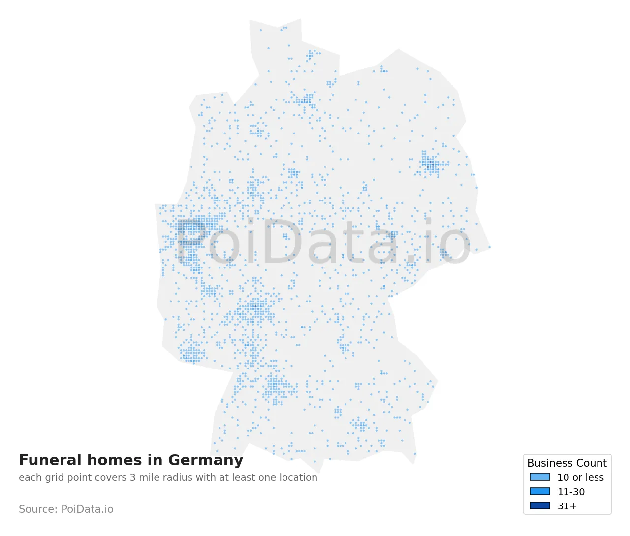 Funeral home density map for Germany