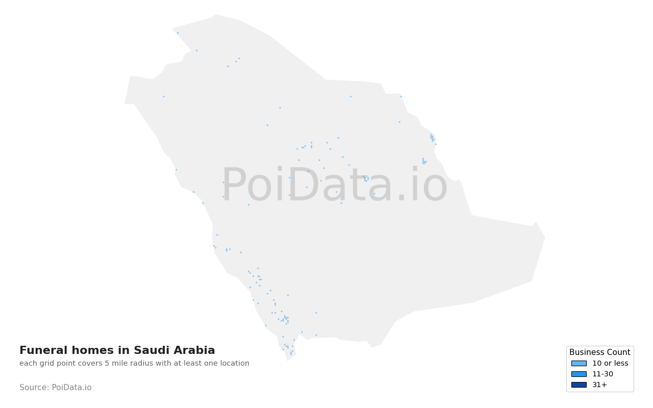 Funeral home density map for Saudi Arabia