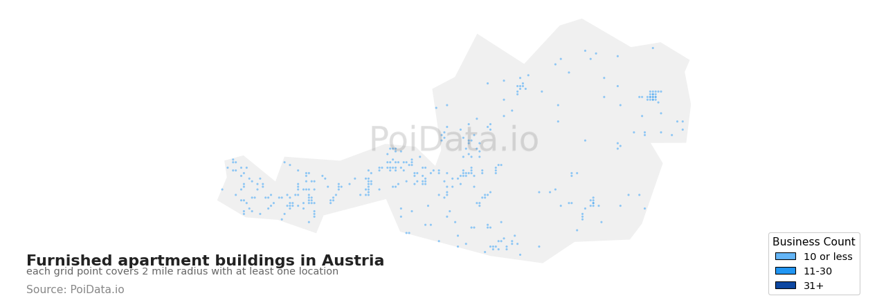Furnished apartment building density map for Austria