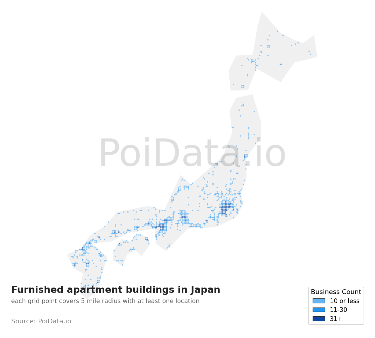 Furnished apartment building density map for Japan
