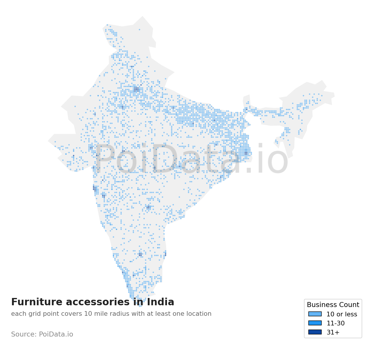 Furniture accessories density map for India
