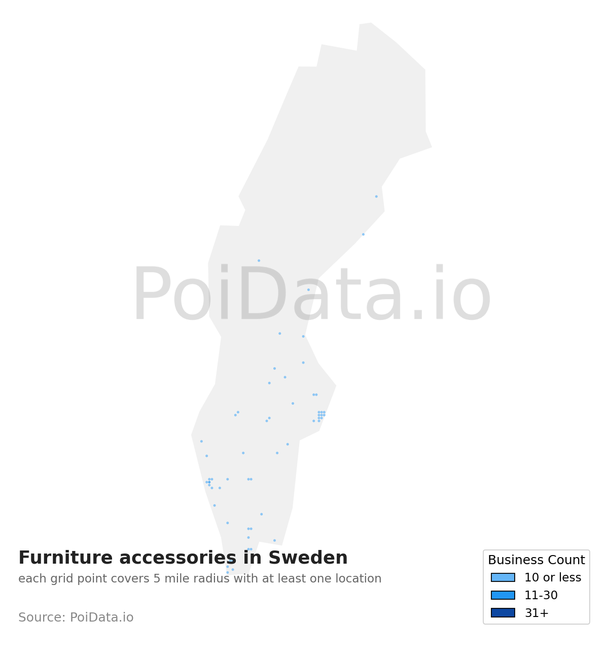 Furniture accessories density map for Sweden