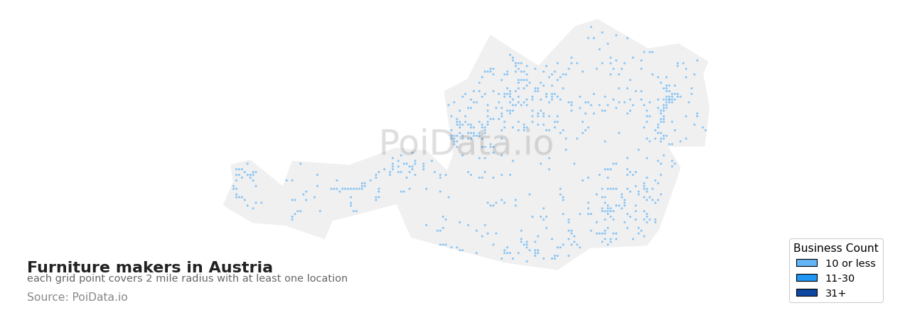 Furniture maker density map for Austria