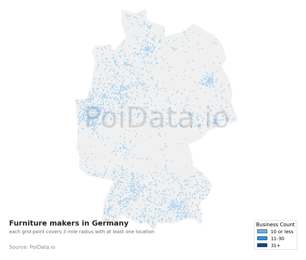 Furniture maker density map for Germany