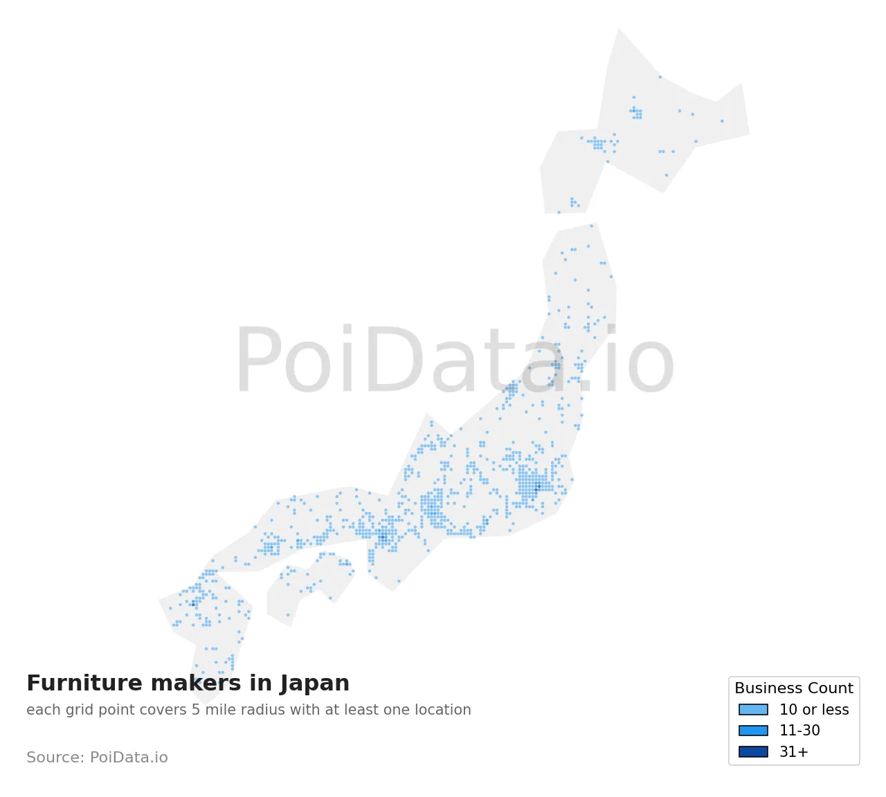 Furniture maker density map for Japan