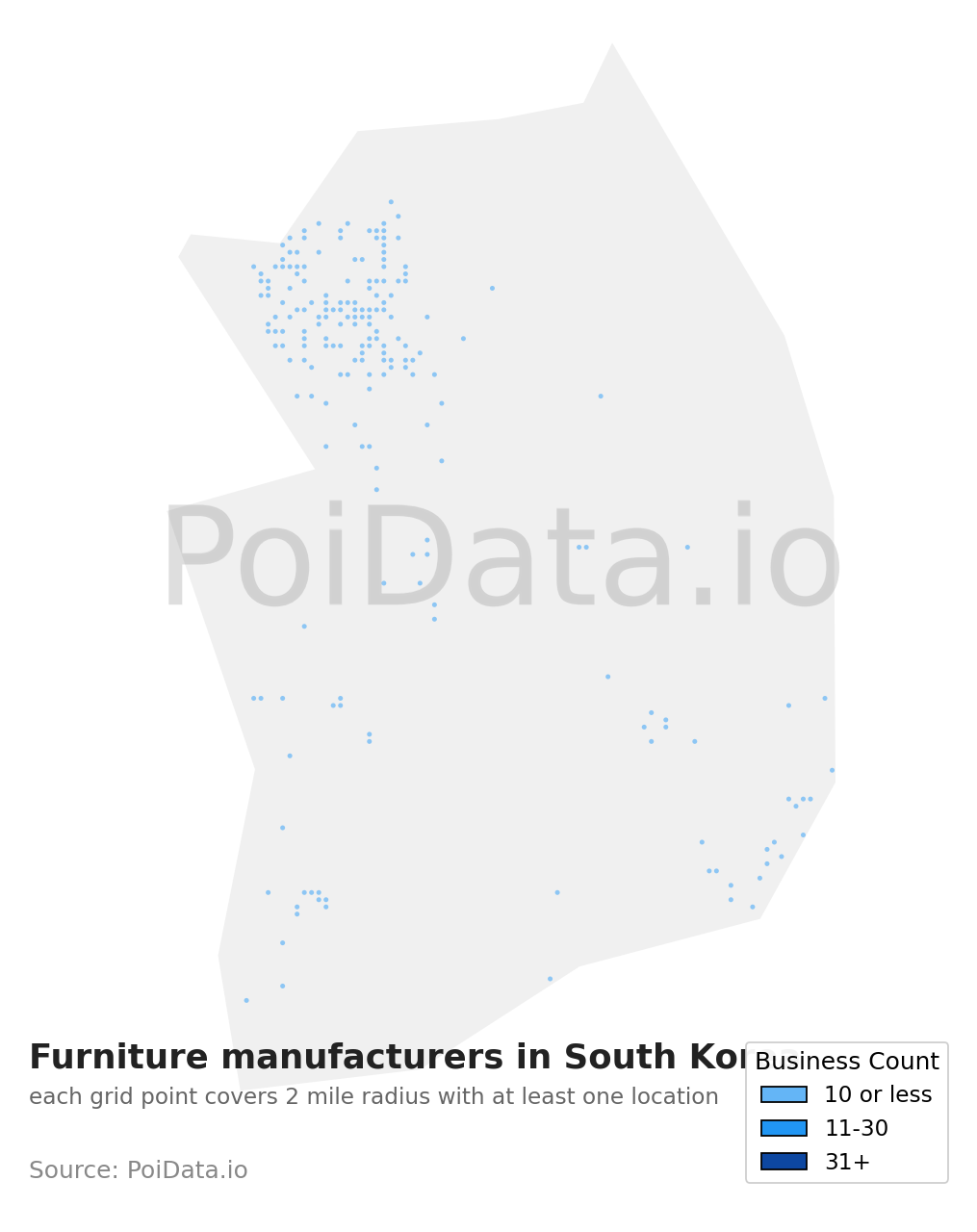 Furniture manufacturer density map for South Korea
