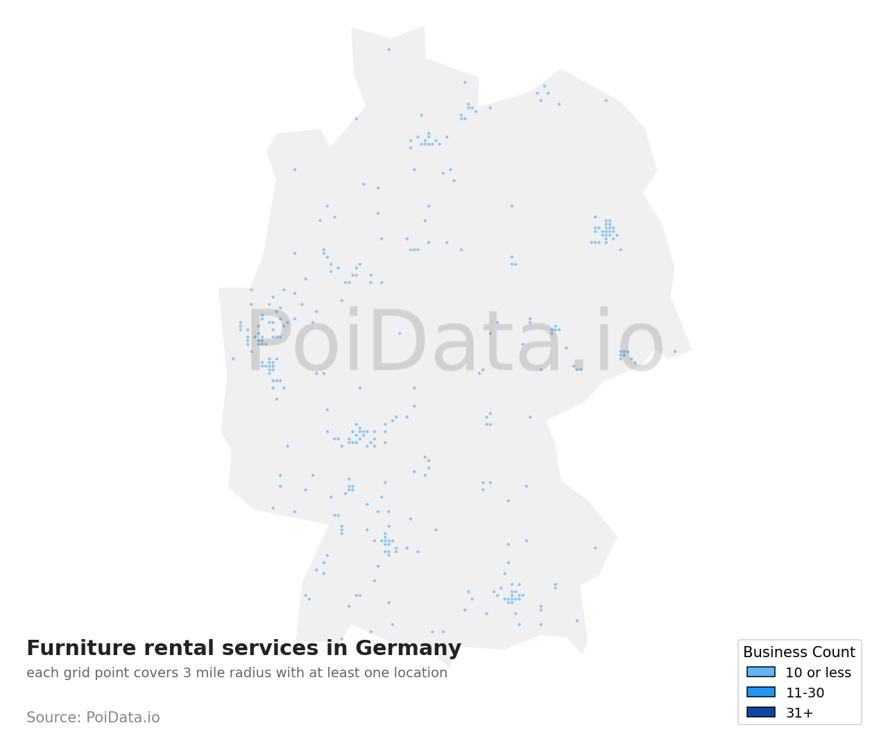 Furniture rental service density map for Germany