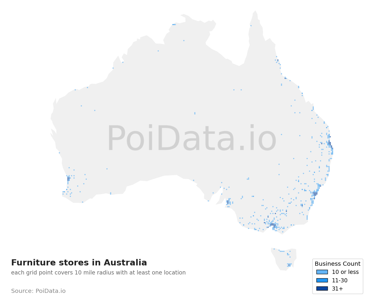 Furniture store density map for Australia