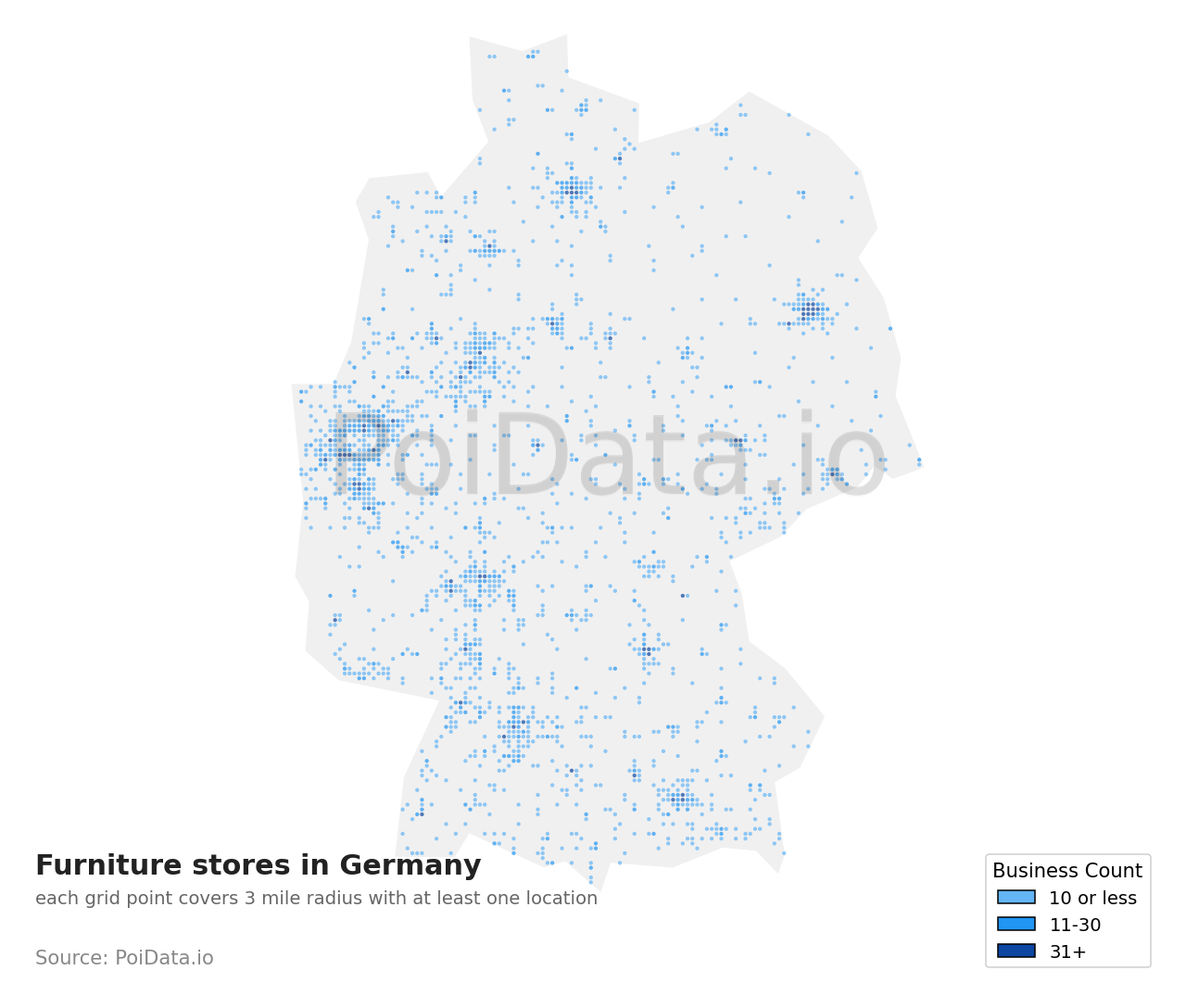 Furniture store density map for Germany