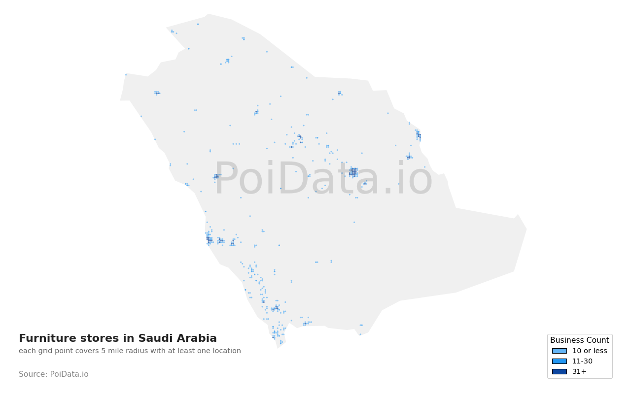 Furniture store density map for Saudi Arabia