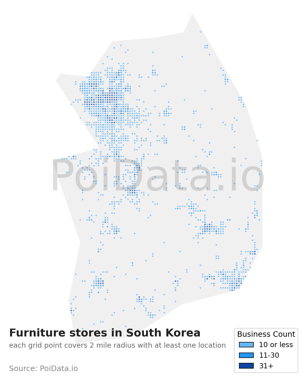 Furniture store density map for South Korea