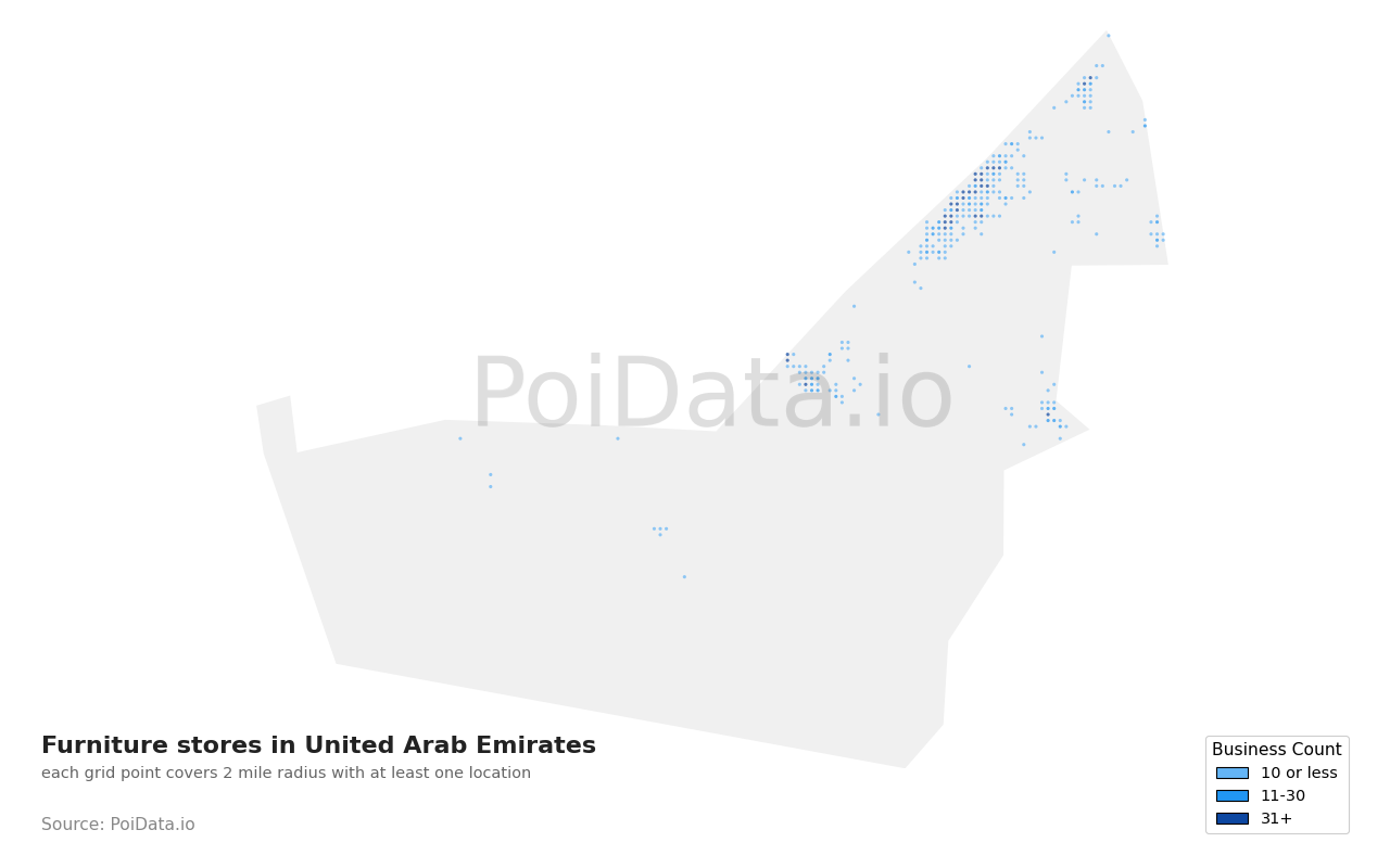 Furniture store density map for United Arab Emirates
