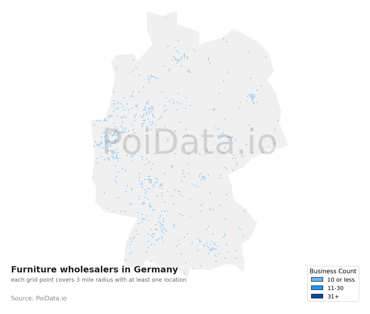 Furniture wholesaler density map for Germany