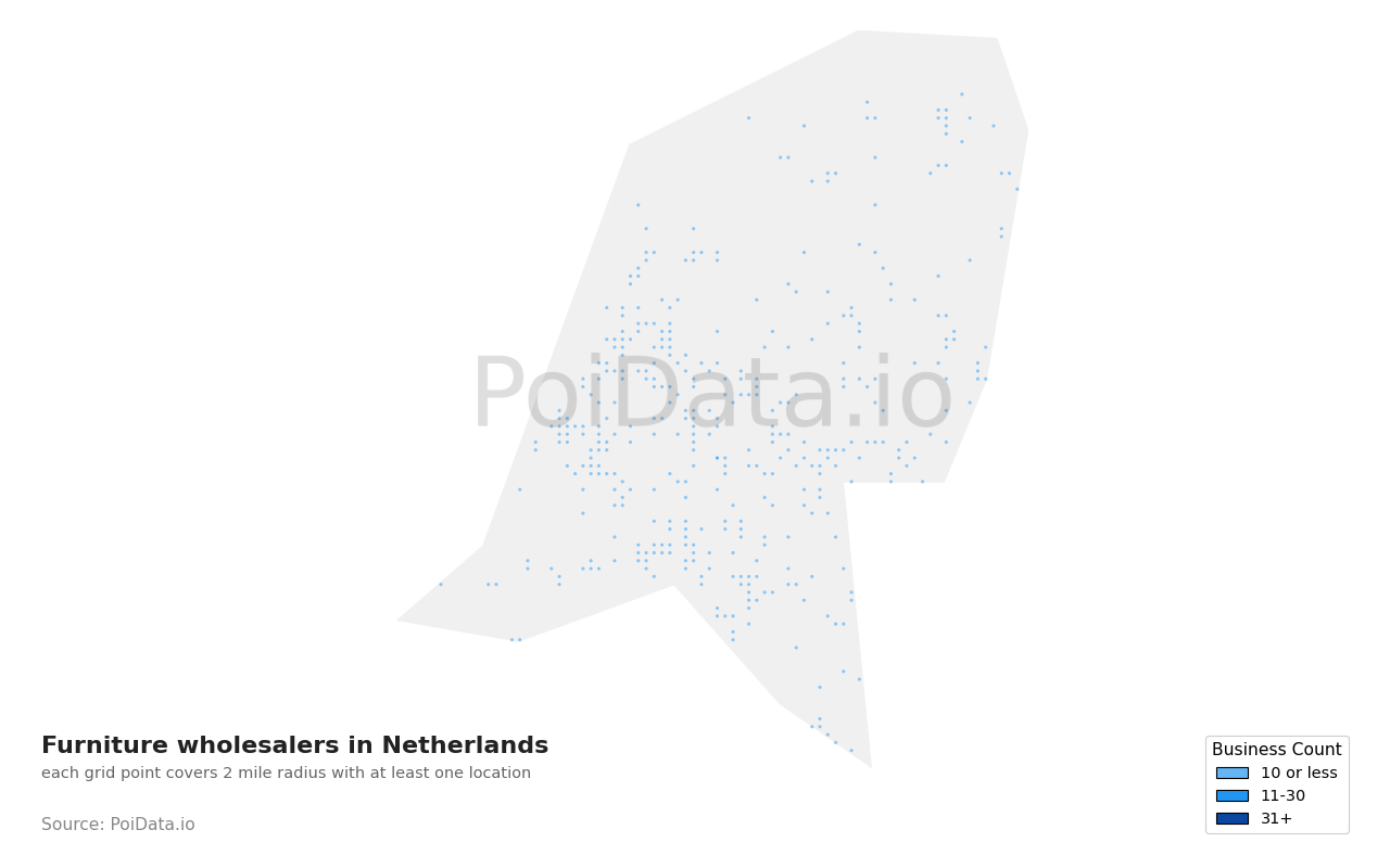 Furniture wholesaler density map for Netherlands