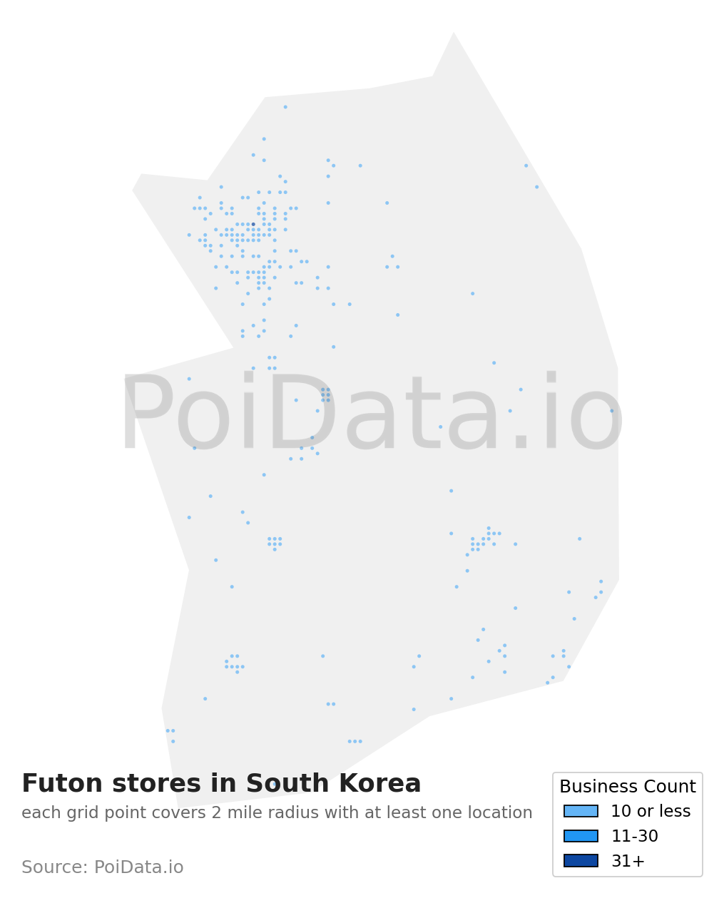 Futon store density map for South Korea