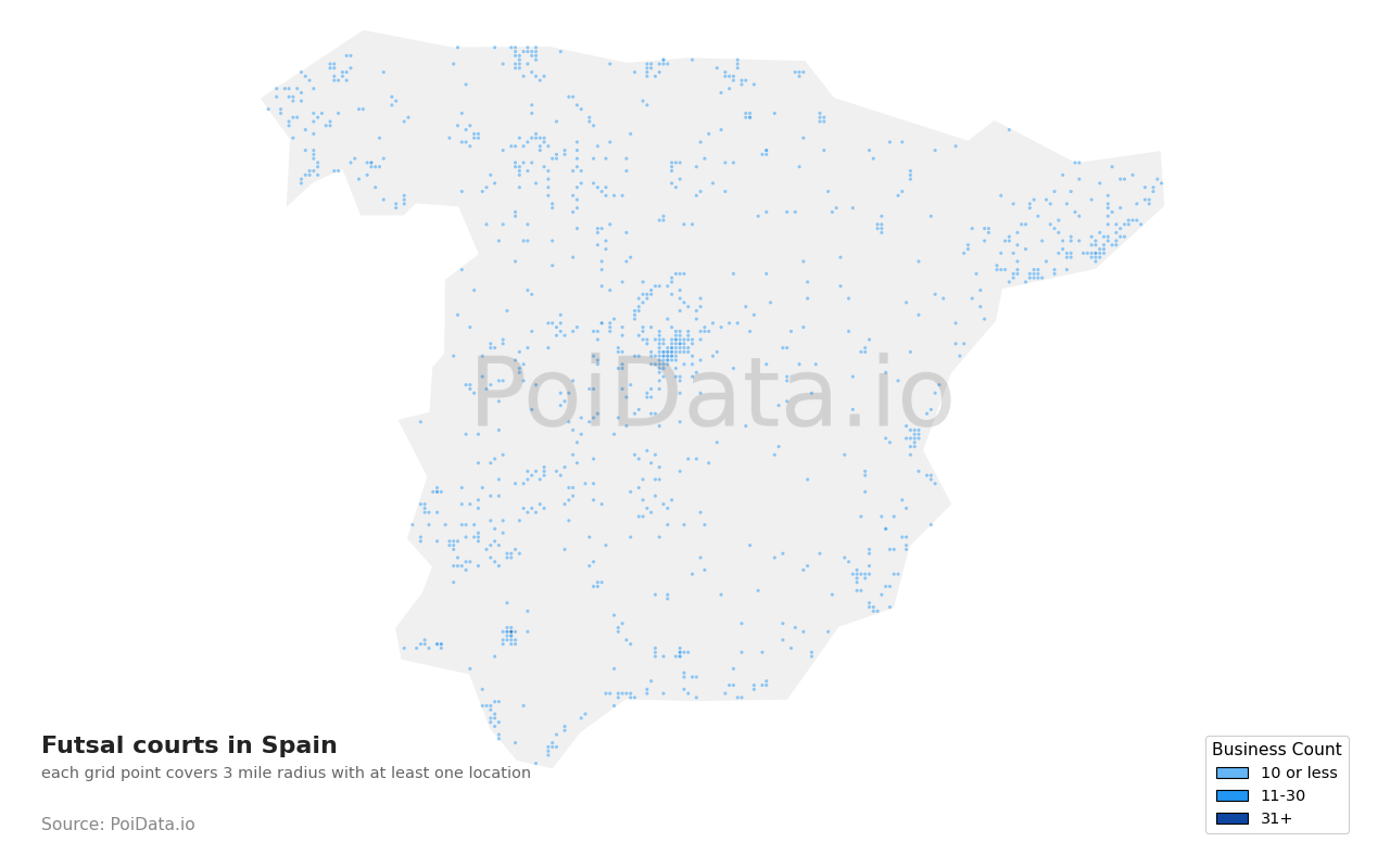 Futsal court density map for Spain
