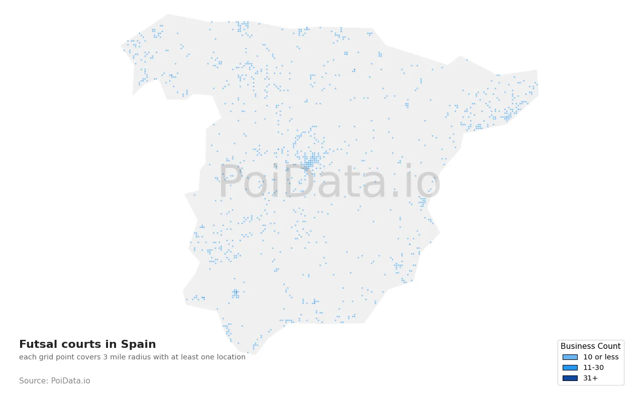 Futsal court density map for Spain
