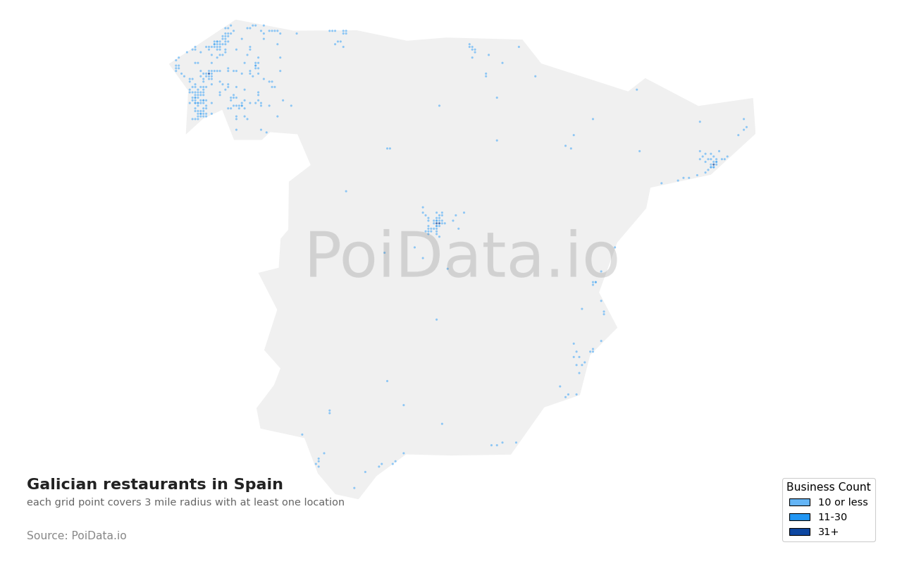 Galician restaurant density map for Spain