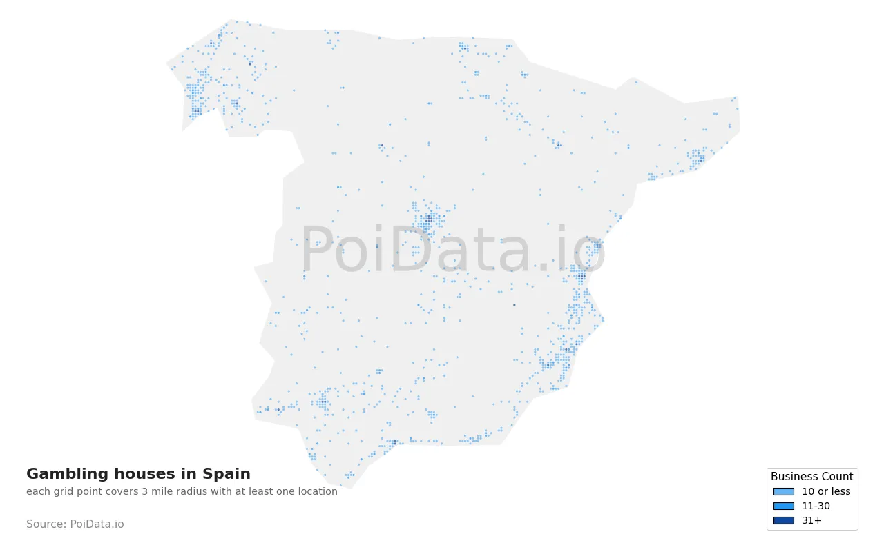 Gambling house density map for Spain