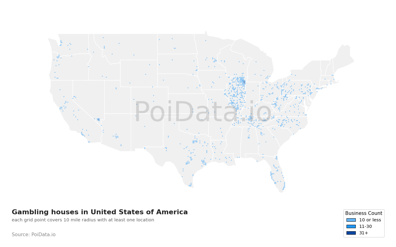Gambling house density map for Illinois, United States