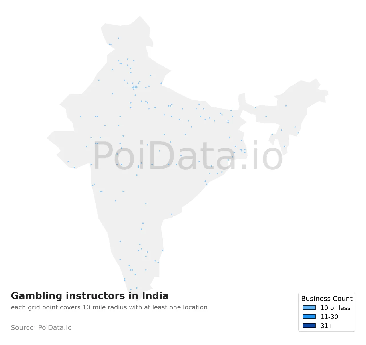 Gambling instructor density map for India