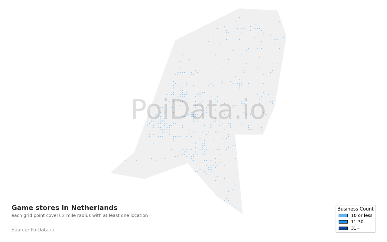 Game store density map for Netherlands