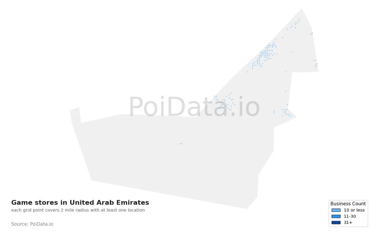 Game store density map for United Arab Emirates