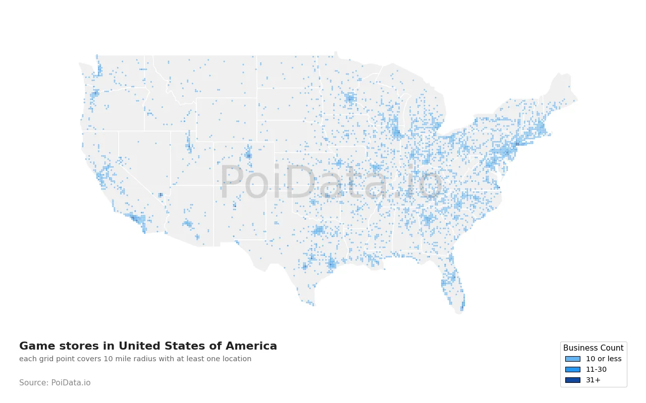 Game store density map for United States