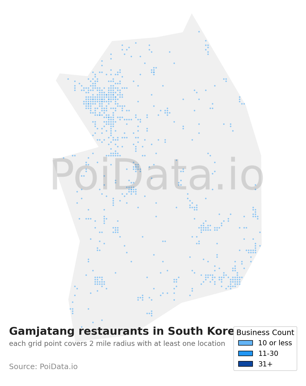 Gamjatang restaurant density map for South Korea