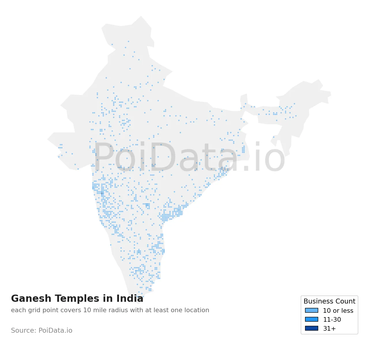 Ganesh Temple density map for India