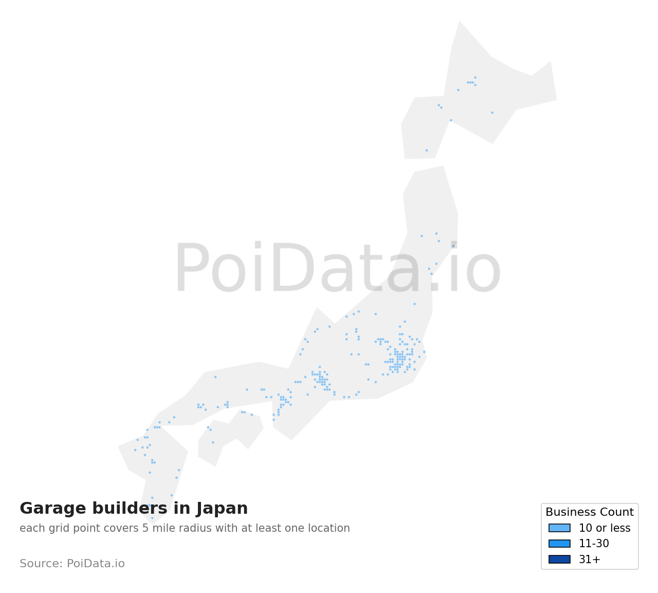 Garage builder density map for Japan