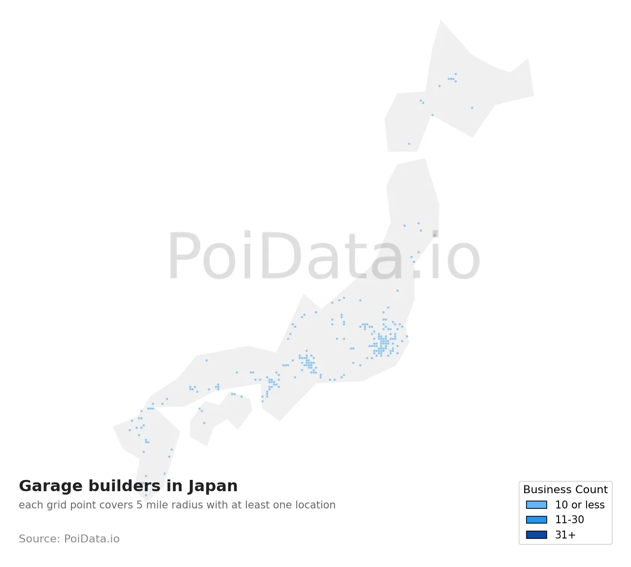 Garage builder density map for Japan