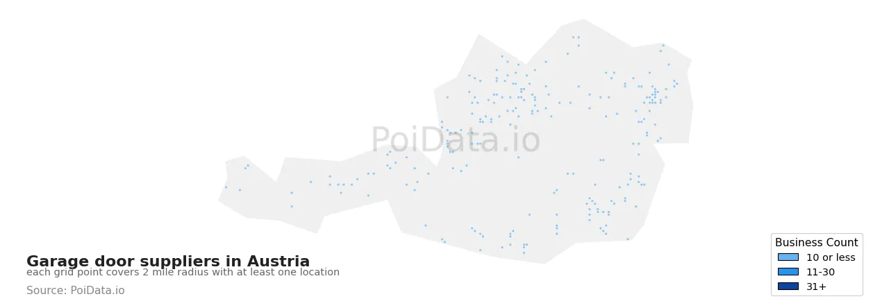 Garage door supplier density map for Austria