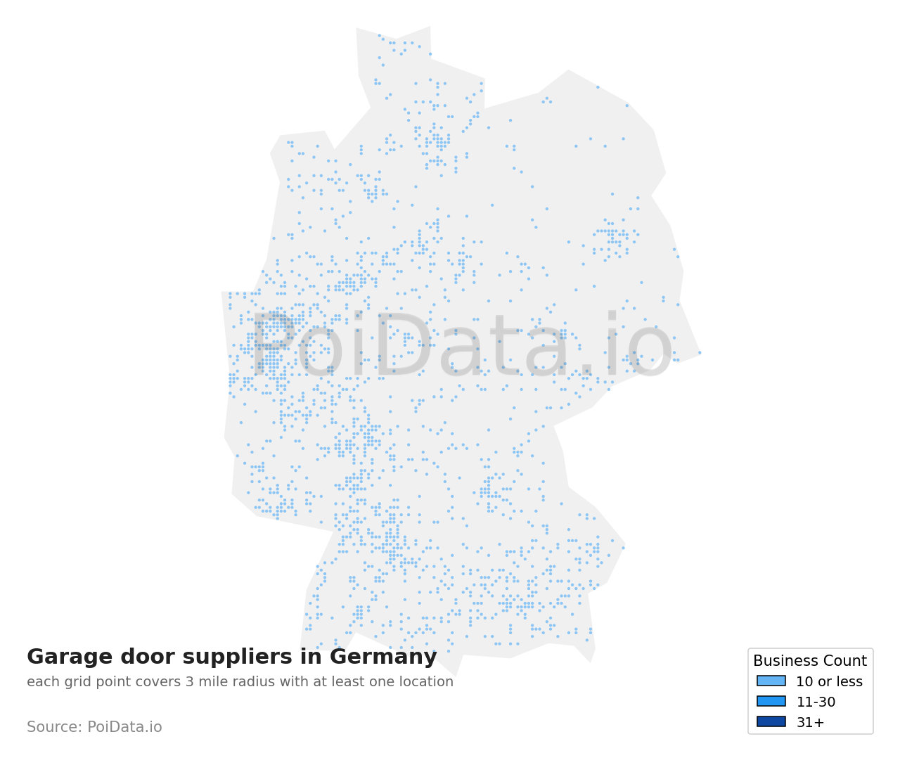 Garage door supplier density map for Germany
